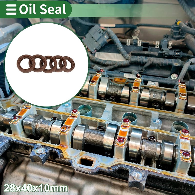 Partuto Universal Oil Seal TG4 Lip Seal Ring Rotary Shaft Seal 28x40x10mm High Pressure FKM Rubber Brown 5 Pcs - Image 2